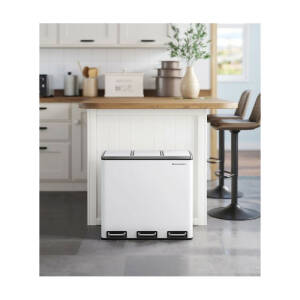 Hvit pedalbøtte for sortering i rustfritt stål – 54 L (3 × 18 L)