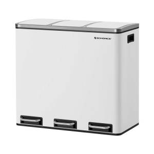 Hvit pedalbøtte for sortering i rustfritt stål – 54 L (3 × 18 L)