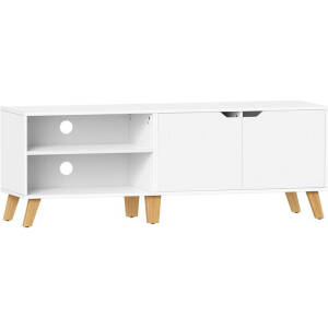 Hvit retro TV-benk 140 × 50 × 40 cm med skap – for TV opptil 65"