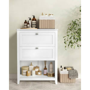 Hvitt baderomsskap med 2 skuffer + 2 rottingkurver, 60 × 30 × 80 cm
