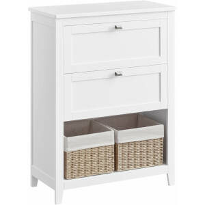 Hvitt baderomsskap med 2 skuffer + 2 rottingkurver, 60 × 30 × 80 cm