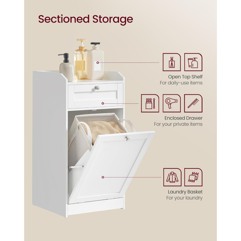 Hvitt baderomsskap med innebygd vaskekurv + skuff – 40 × 40 × 80,2 cm