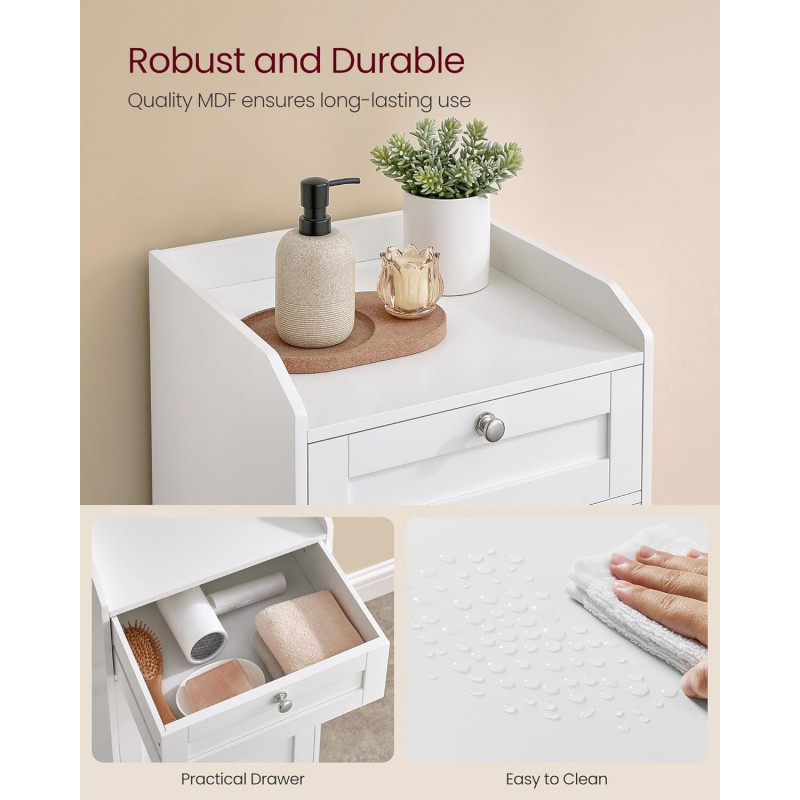 Hvitt baderomsskap med innebygd vaskekurv + skuff – 40 × 40 × 80,2 cm