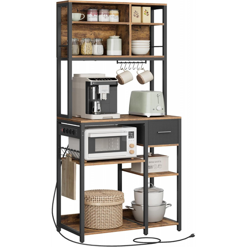 Kjøkkenhylle 80 cm med innebygd stikkontakt – vintage brun, 80 × 40 × 180,4 cm