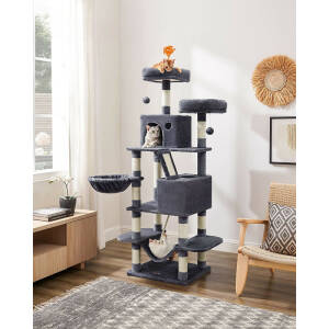 Mørkegrått XL kattetre 168 cm med sisalkledde klorestolper