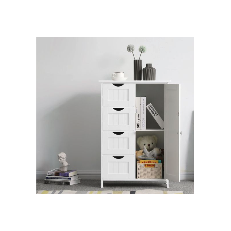 Oppbevaringsskap i retro hvit med 4 skuffer – 55 × 30 × 82 cm