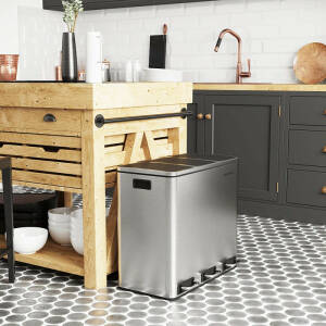 Pedalbøtte for sortering i rustfritt stål med 3 rom – 54 liter