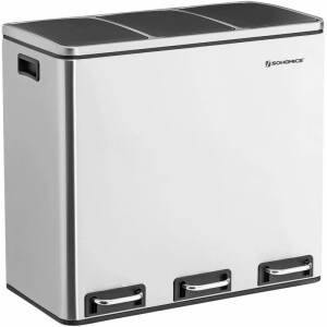 Pedalbøtte for sortering i rustfritt stål med 3 rom – 54 liter