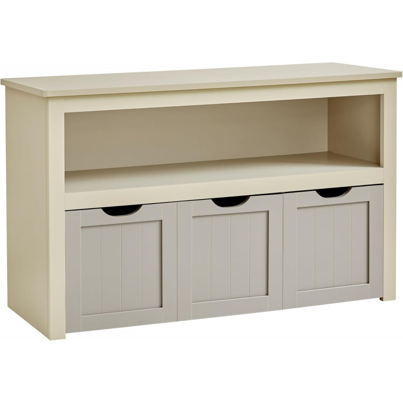 Retro konsollbord i beige med tre store skuffer og praktisk åpen oppbevaring