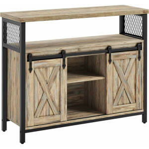 Skänk i industriell stil med skjutdörrar, turkis/brun – 33×100×80 cm