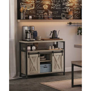Skjenk i greige med skyvedører – rustikk industriell design, 100 × 33 × 80 cm