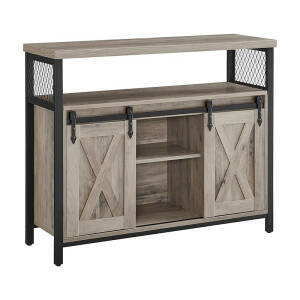 Skjenk i greige med skyvedører – rustikk industriell design, 100 × 33 × 80 cm