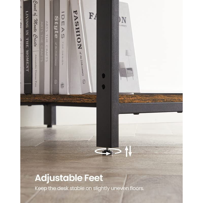 Skrivebord i industriell stil med to hyller – vintage brun/svart, 140 × 60 × 75 cm