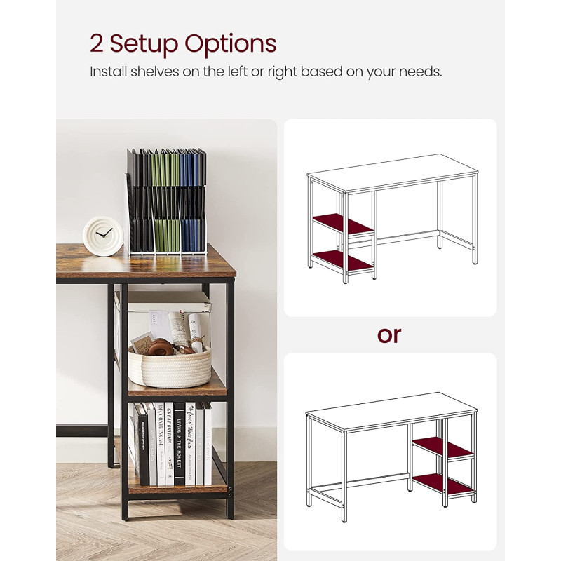 Skrivebord i industriell stil med to hyller – vintage brun/svart, 140 × 60 × 75 cm