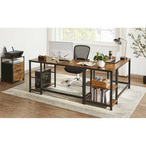 Skrivebord i industriell stil med to hyller – vintage brun/svart, 140 × 60 × 75 cm