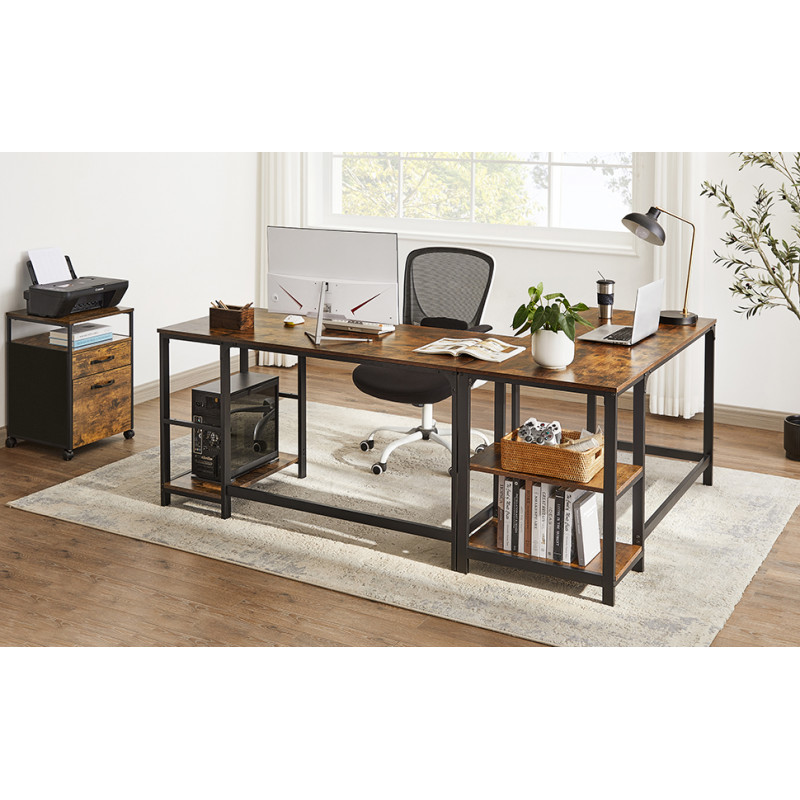 Skrivebord i industriell stil med to hyller – vintage brun/svart, 140 × 60 × 75 cm