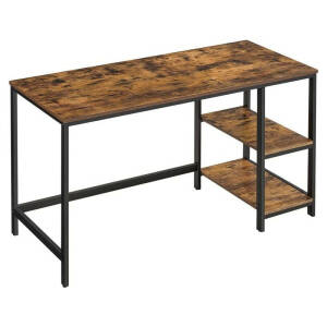 Skrivebord i industriell stil med to hyller – vintage brun/svart, 140 × 60 × 75 cm