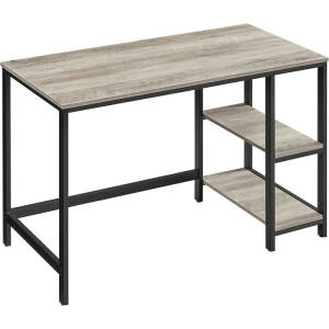 Skrivebord med to hylleplan i greige og svart, 120 × 60 cm