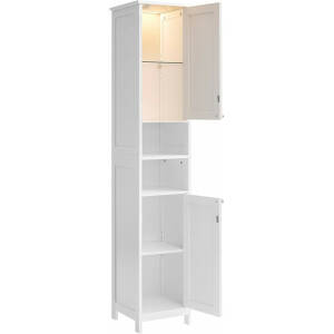 Smalt oppbevaringsskap til bad med LED-belysning – hvit, 30 × 30 × 170 cm