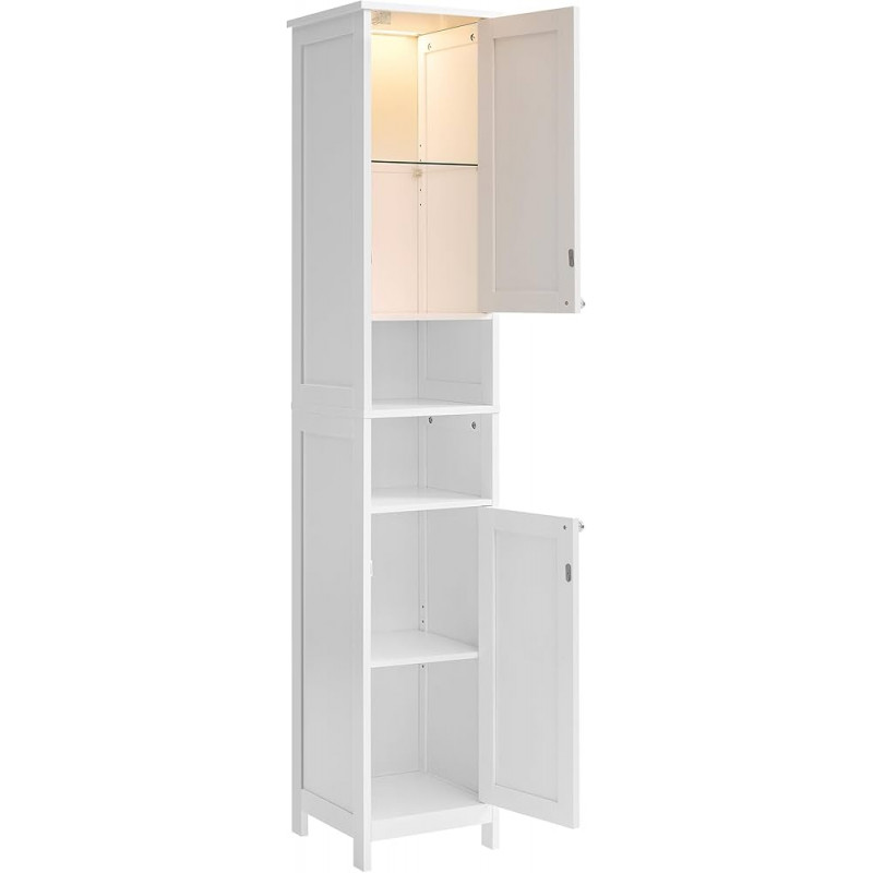 Smalt oppbevaringsskap til bad med LED-belysning – hvit, 30 × 30 × 170 cm