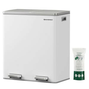 Søppelbøtte med to rom og pedal – hvit, rustfritt stål, 60 liter