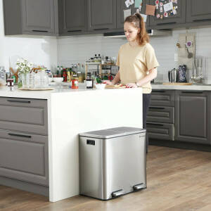 Søppelbøtte med to rom og pedal, rustfritt stål, 48 L (2×24 L)