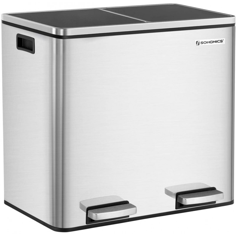 Søppelbøtte med to rom og pedal, rustfritt stål, 48 L (2×24 L)