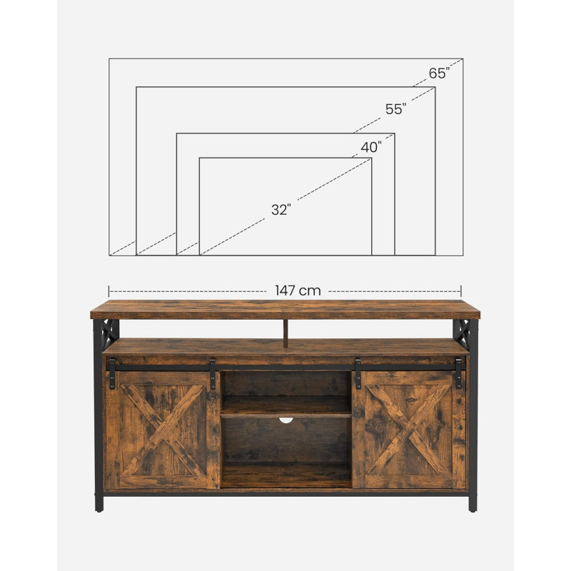 TV-benk i industriell rustikk design – vintage brun/svart, 147 × 40 × 76 cm