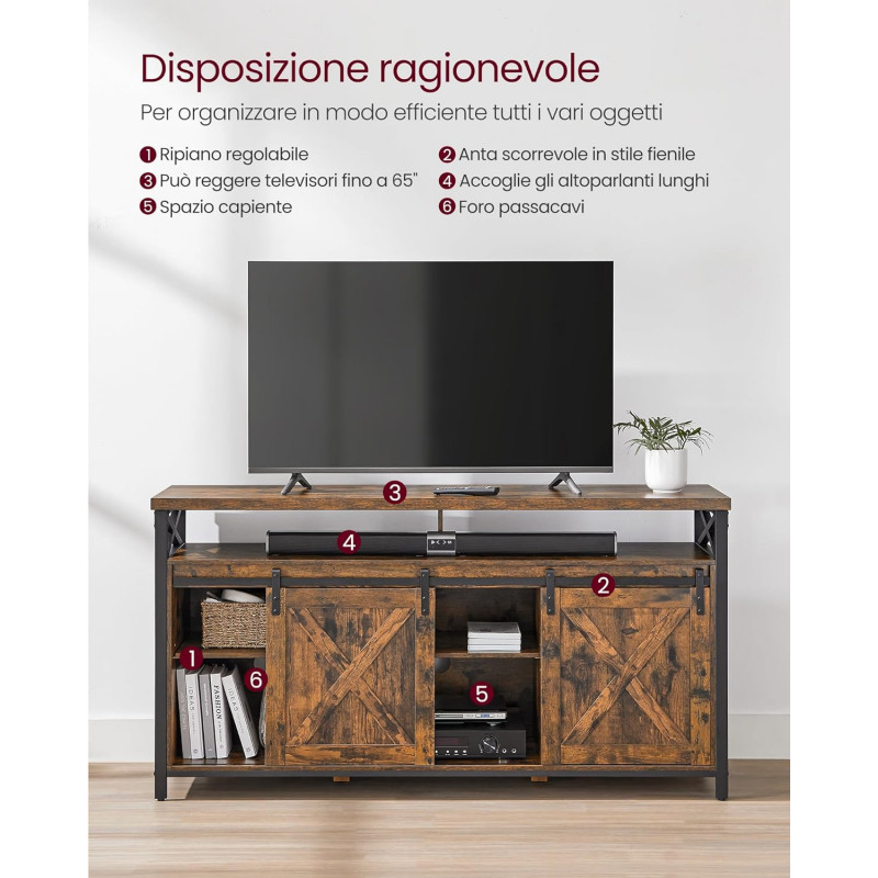 TV-benk i industriell rustikk design – vintage brun/svart, 147 × 40 × 76 cm