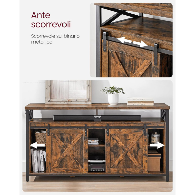 TV-benk i industriell rustikk design – vintage brun/svart, 147 × 40 × 76 cm