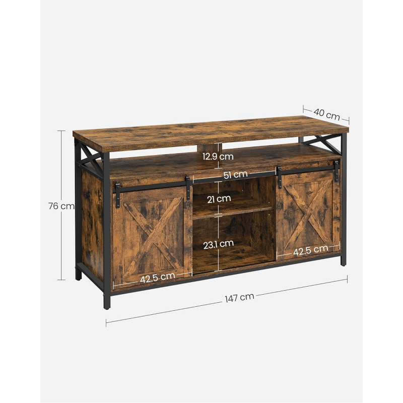 TV-benk i industriell rustikk design – vintage brun/svart, 147 × 40 × 76 cm