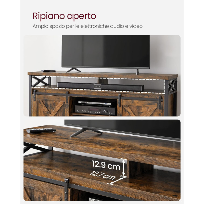 TV-benk i industriell rustikk design – vintage brun/svart, 147 × 40 × 76 cm