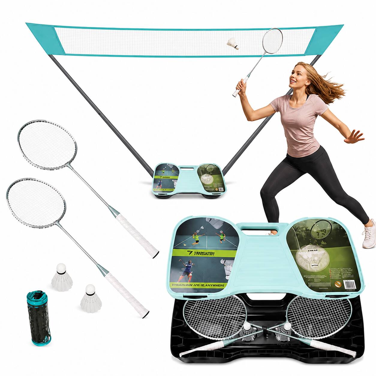 Badmintonsett I Etui Blå Hvit Plast