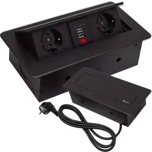 Innfelt USB-stikkontakt, skjult i benkeplaten, svart