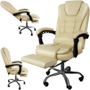 Kontorstol Med Fotskammel Beige Stoff