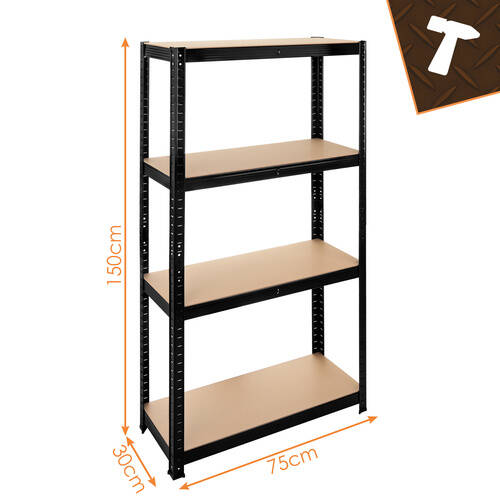 Oppbevaringshylle 700 kg, 150 x 75 x 30 cm Fleksibel 3 Hyller, Metall Svart - Bilde 2