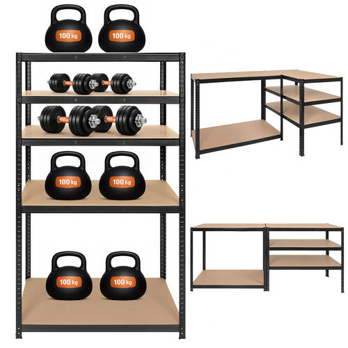 Lagerreol Metallhylle med 5 hyller, svart – for garasje og kjeller, 180 x 100 x 60 cm - Bilde 20