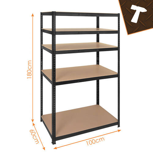 Lagerreol Metallhylle med 5 hyller, svart – for garasje og kjeller, 180 x 100 x 60 cm - Bilde 4