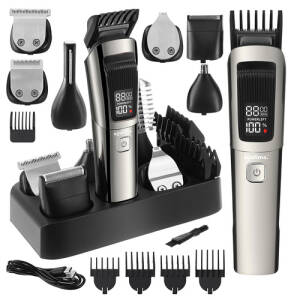 Hårtrimmer, skjeggtrimmer og kroppstrimmer – trådløs 8-i-1-barbermaskin