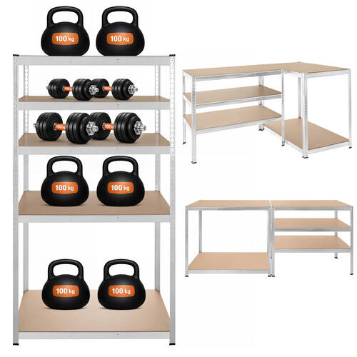 Oppbevaringshylle 180 x 100 x 60 cm – metallhylle med 5 justerbare hyller, 3-i-1 og kapasitet på 1000 kg - Bilde 7
